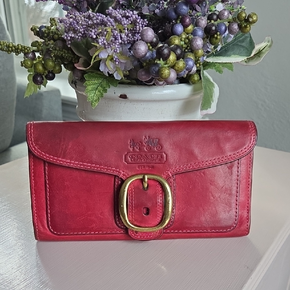 COACH Cranberry Bleeker Soho Tattersall Buckle Trifold Leather Wallet